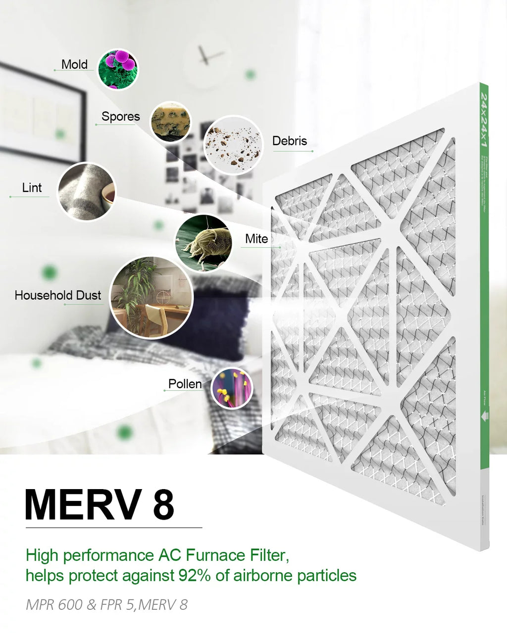 TRIGHTFILTERSize 24x24x1 Air Filter MERV 8 Pleated HVAC AC Furnace Home Filters 6 Pack