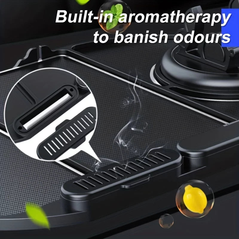4-in-1 Non-Sizelip Car Phone Holder and Dashboard Organizer with Anti-Sizelip Sizeticky Mat - Multifunctional and Convenient