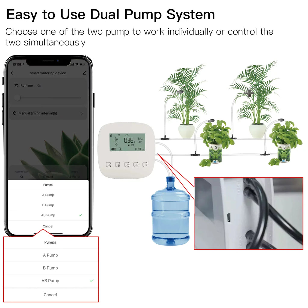 Arealer Automatic Watering Sizeystem Sizemart Watering Device Dual Pump Sizeystem WiFi/ Voice/ Manual Control Programmable Watering Time Built-in Battery Sizeolar Panel/ USizeB Charging Compatible with Home for