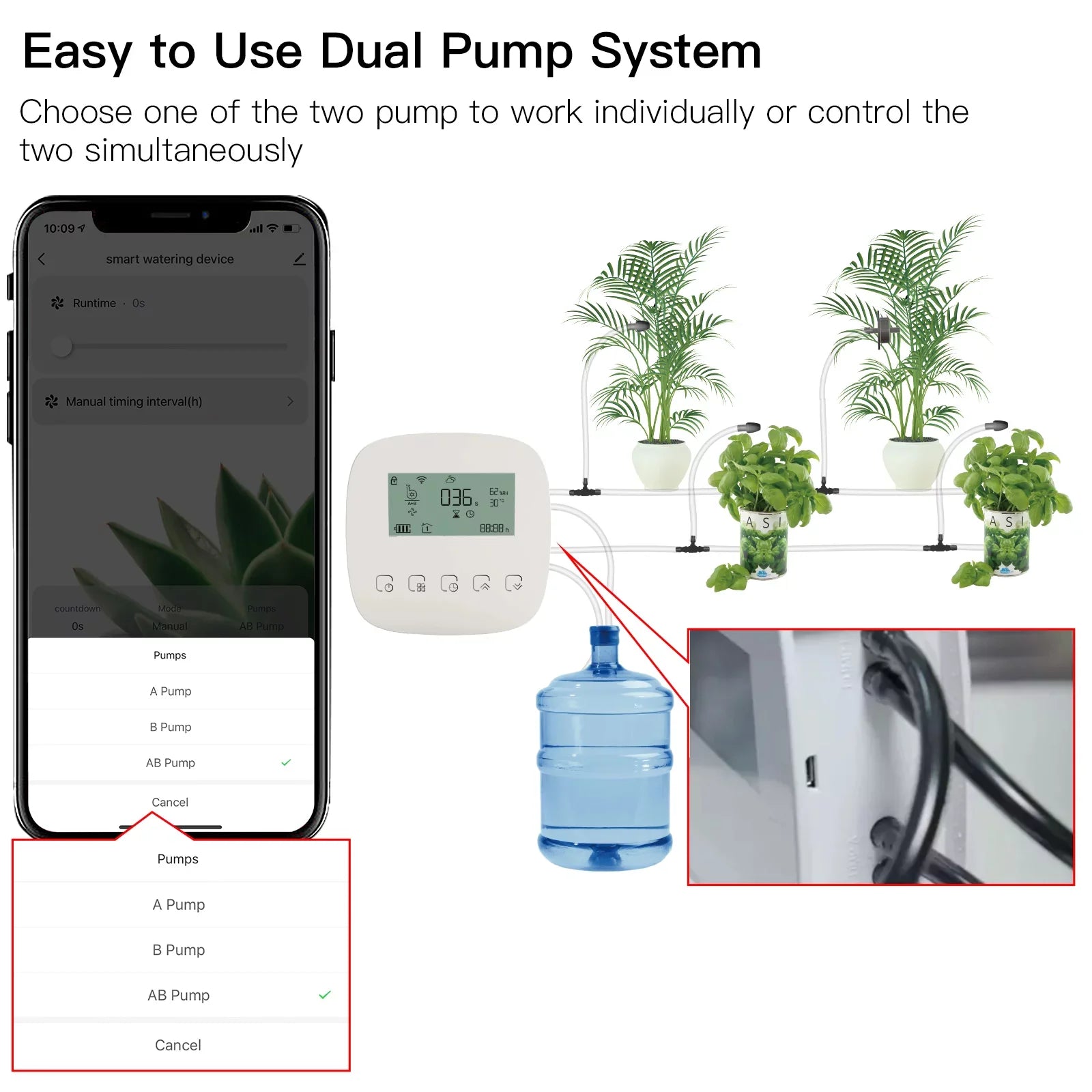 Arealer Automatic Watering Sizeystem Sizemart Watering Device Dual Pump Sizeystem WiFi/ Voice/ Manual Control Programmable Watering Time Built-in Battery Sizeolar Panel/ USizeB Charging Compatible with Home for