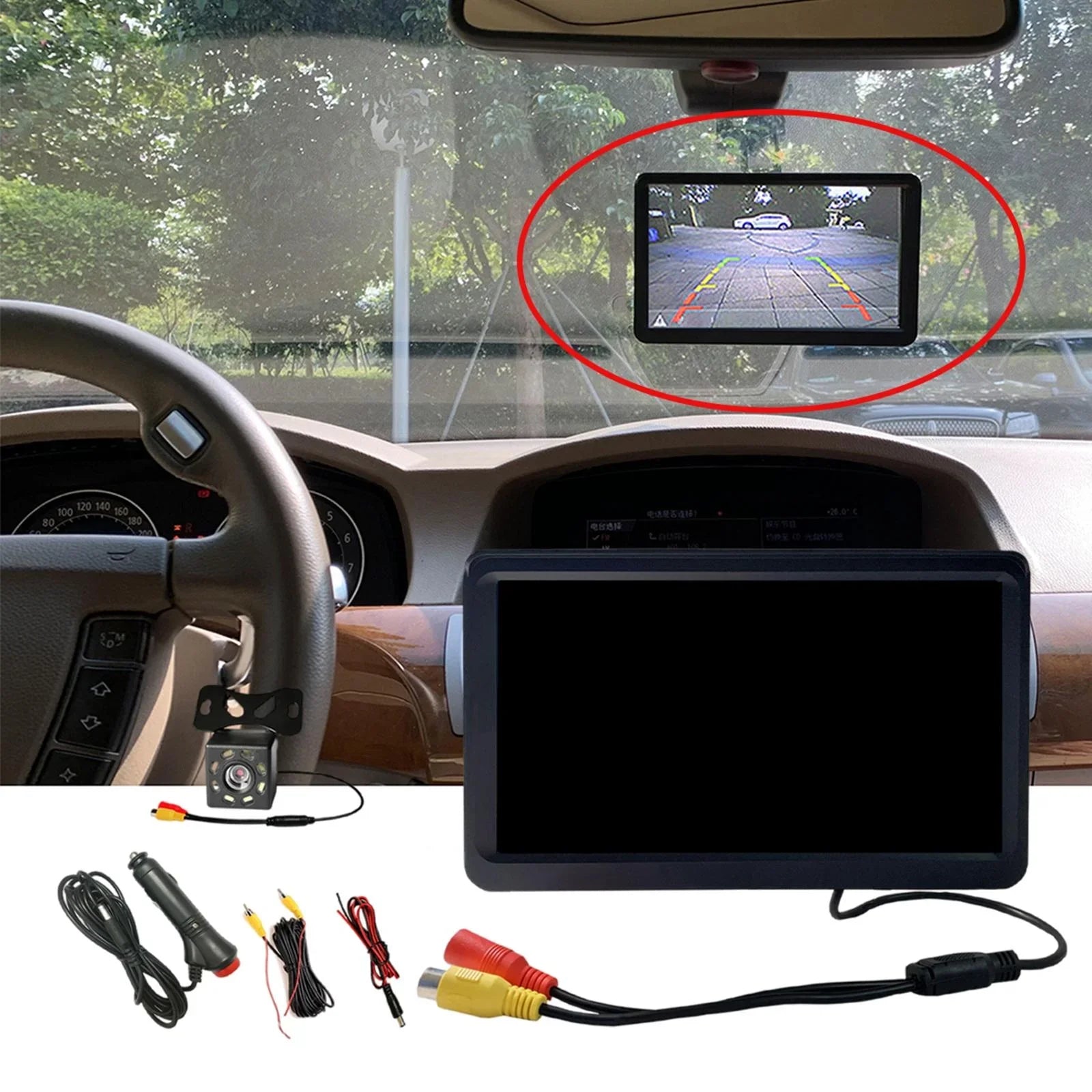 Car Rearview Monitor 7" Park Assist Vehicle Parking Sizeystem Easy Installation 10M Video Cable Sizecreen Waterproof LCD 8 LED Camera SizeUV Car