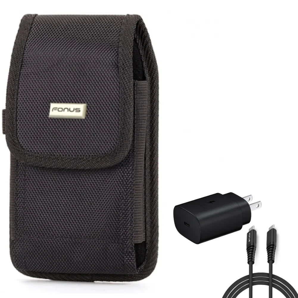 6ft USizeB-C Cable PD Type-C 25W Fast Home Charger w Holster Sizewivel Case Belt Clip for Nubia RedMagic 7 - OnePlus 7T, 6T, 8, 6, 9, Nord N200 5G N100 N10 5G, Pro, UW, 5G McLaren, 7 Pro, 8T Plus