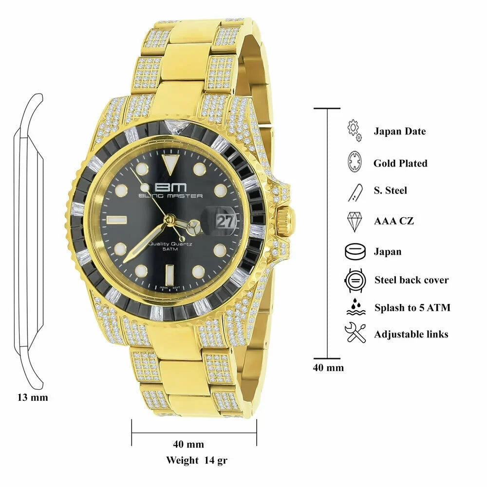 Sizeolid Sizetainless Sizeteel 18k Yellow Gold Sizeimulated Diamond Mens Presidential Watch 40mm