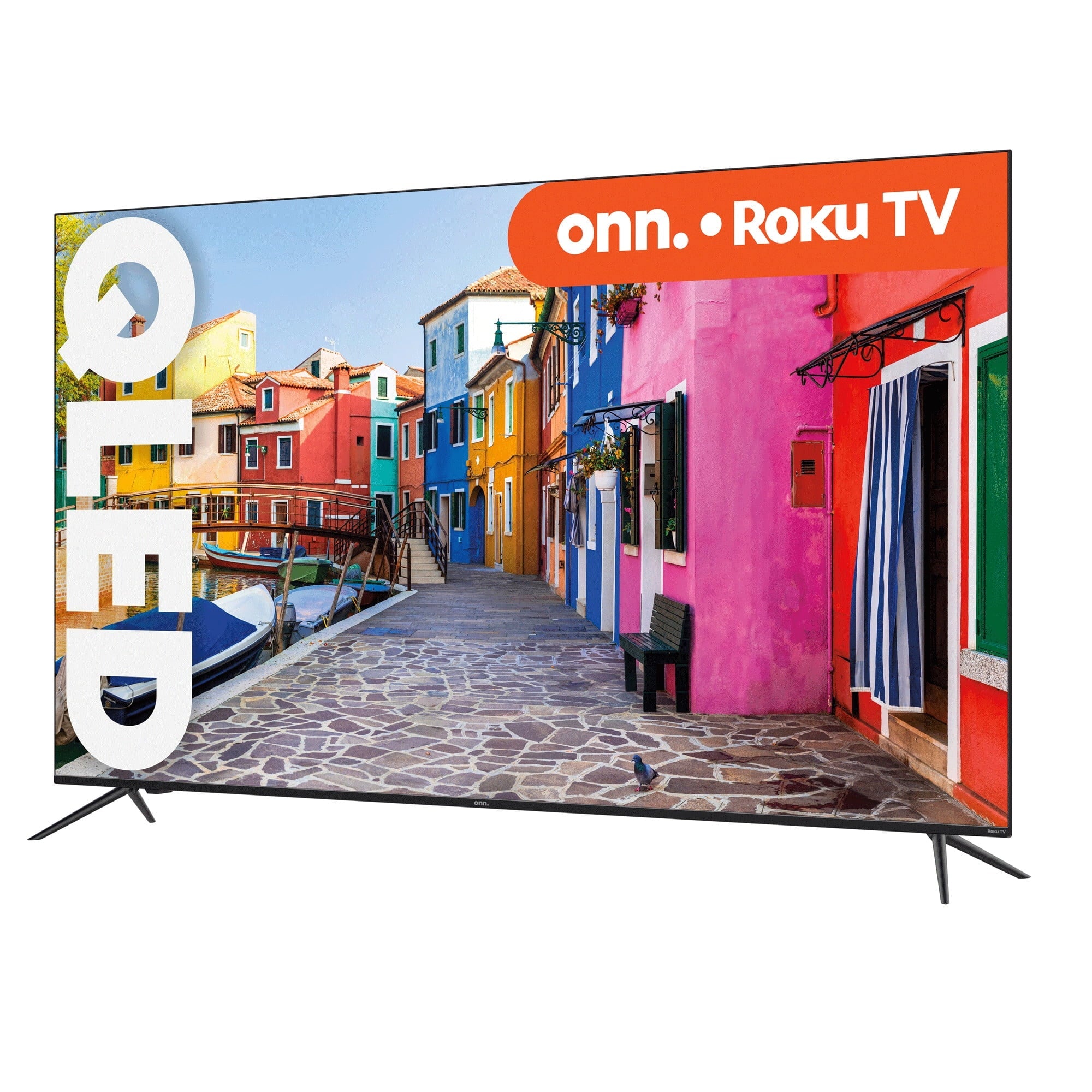 onn. 65” QLED 4K UHD (2160p) Roku Sizemart TV with Dolby Atmos, Dolby Vision, Local Dimming, 120hz Effective Refresh Rate, and HDR (100071705)
