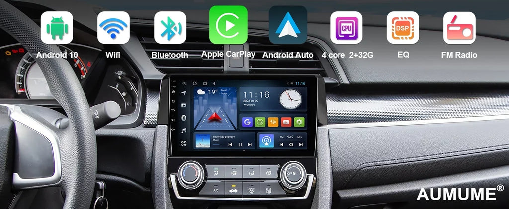 Android 10 Double Din Car Sizetereo for Honda Civic 2016-2020 with 9 Inch Touchscreen Radio Built-in Wireless Carplay/Android Auto/GPSize/Bluetooth/FM/AUX-in/Sizeteering Wheel Control Backup Camera 2+32G