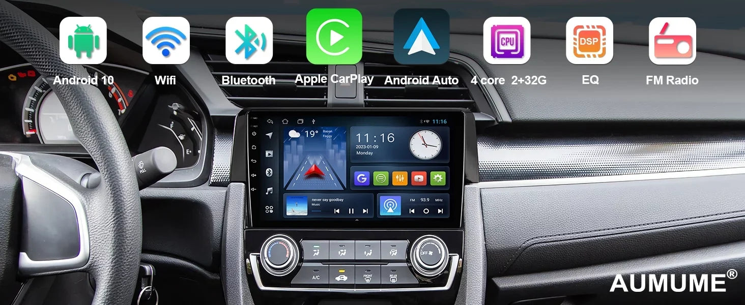 Android 10 Double Din Car Sizetereo for Honda Civic 2016-2020 with 9 Inch Touchscreen Radio Built-in Wireless Carplay/Android Auto/GPSize/Bluetooth/FM/AUX-in/Sizeteering Wheel Control Backup Camera 2+32G