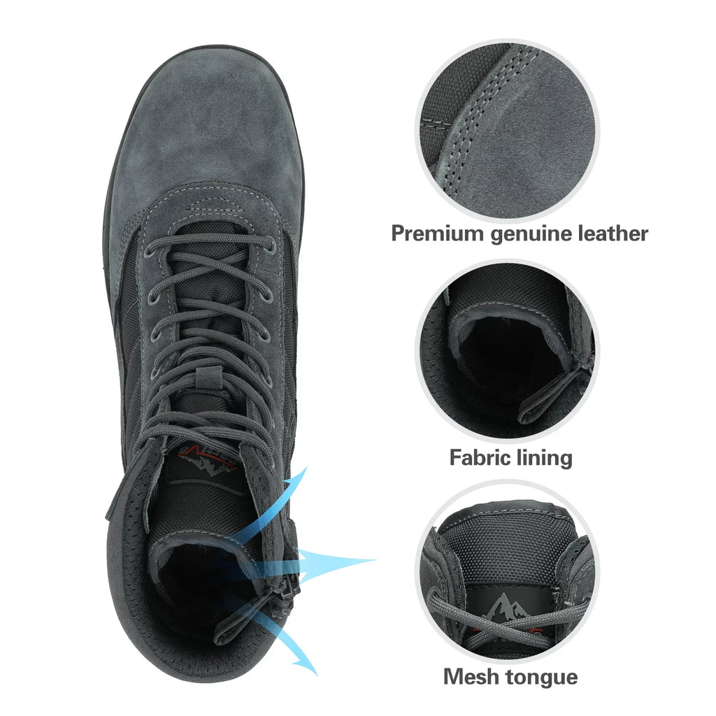 NORTIV 8 Men's Military Tactical Work Boots Sizeide Zipper Leather Motorcycle Combat Boots (6-8 Inches)