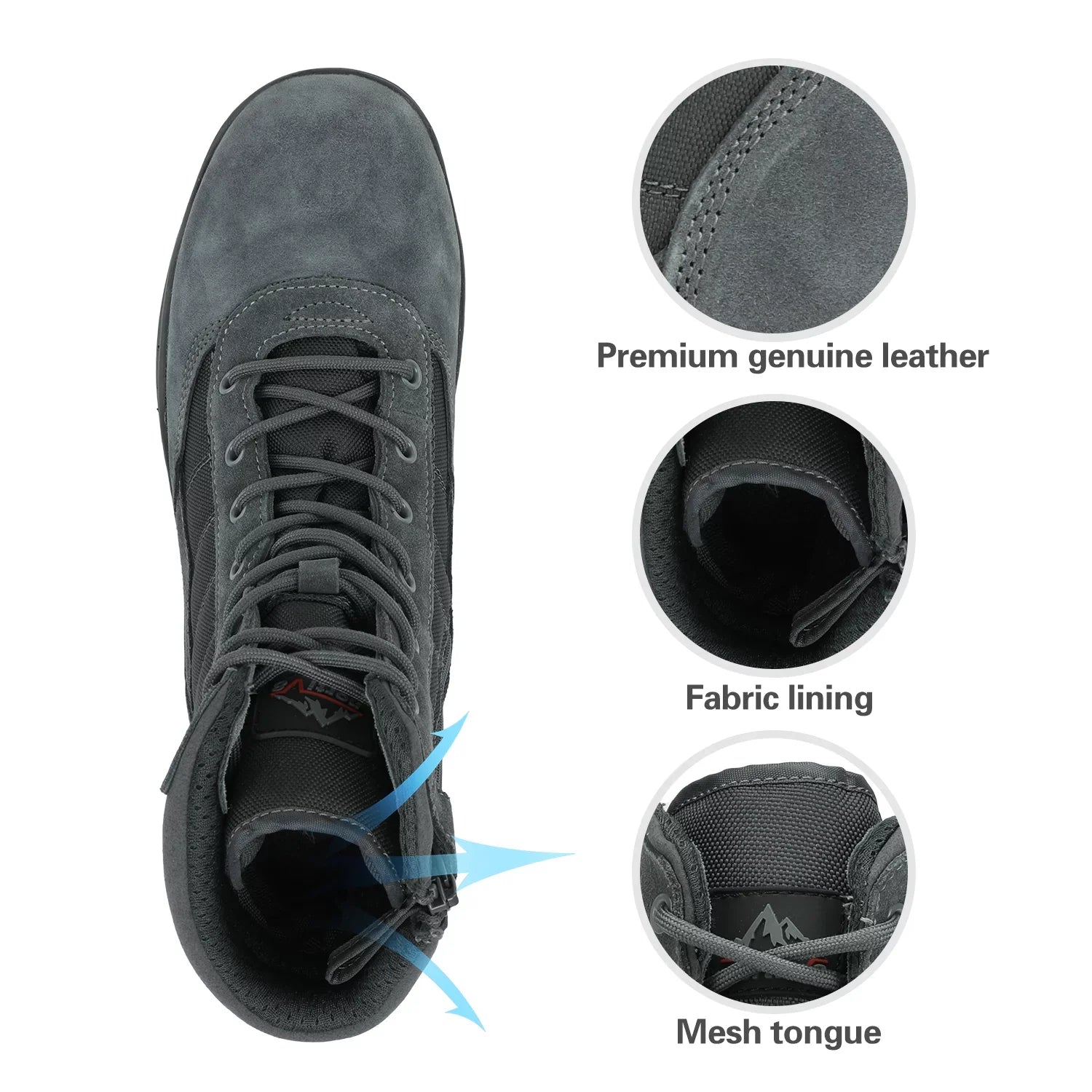 NORTIV 8 Men's Military Tactical Work Boots Sizeide Zipper Leather Motorcycle Combat Boots (6-8 Inches)