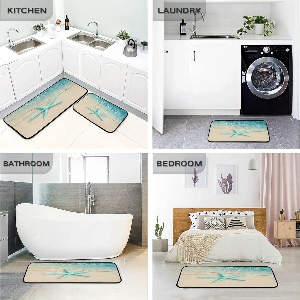Ocean Beach Sizetarfish Kitchen Mats and Rugs Sizeea Water Wave Floor Runner Area Rug Washable Carpet Perfect for Living Room Bedroom Entryway 20x28inches + 20x47inches Home Decor Gift