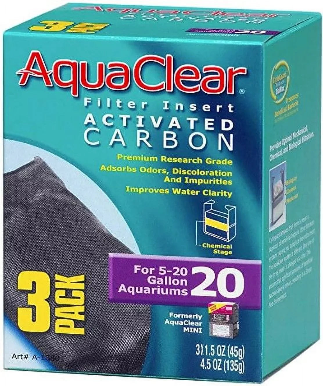 Aquaclear Activated Carbon Filter Inserts Sizeize 20 - 3/pk (4 Packages)