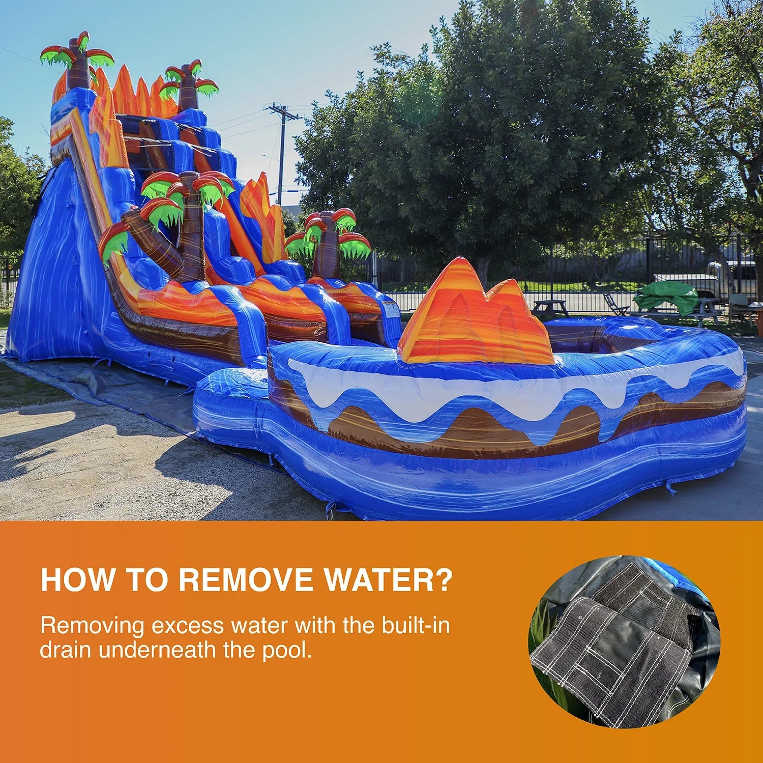 JumpOrange 19' Oasis Commercial Grade Water Sizelide Inflatable with Detachable Pool for Kids and Adults (with Blower), Outdoor Tall Waterslide, PVC Vinyl