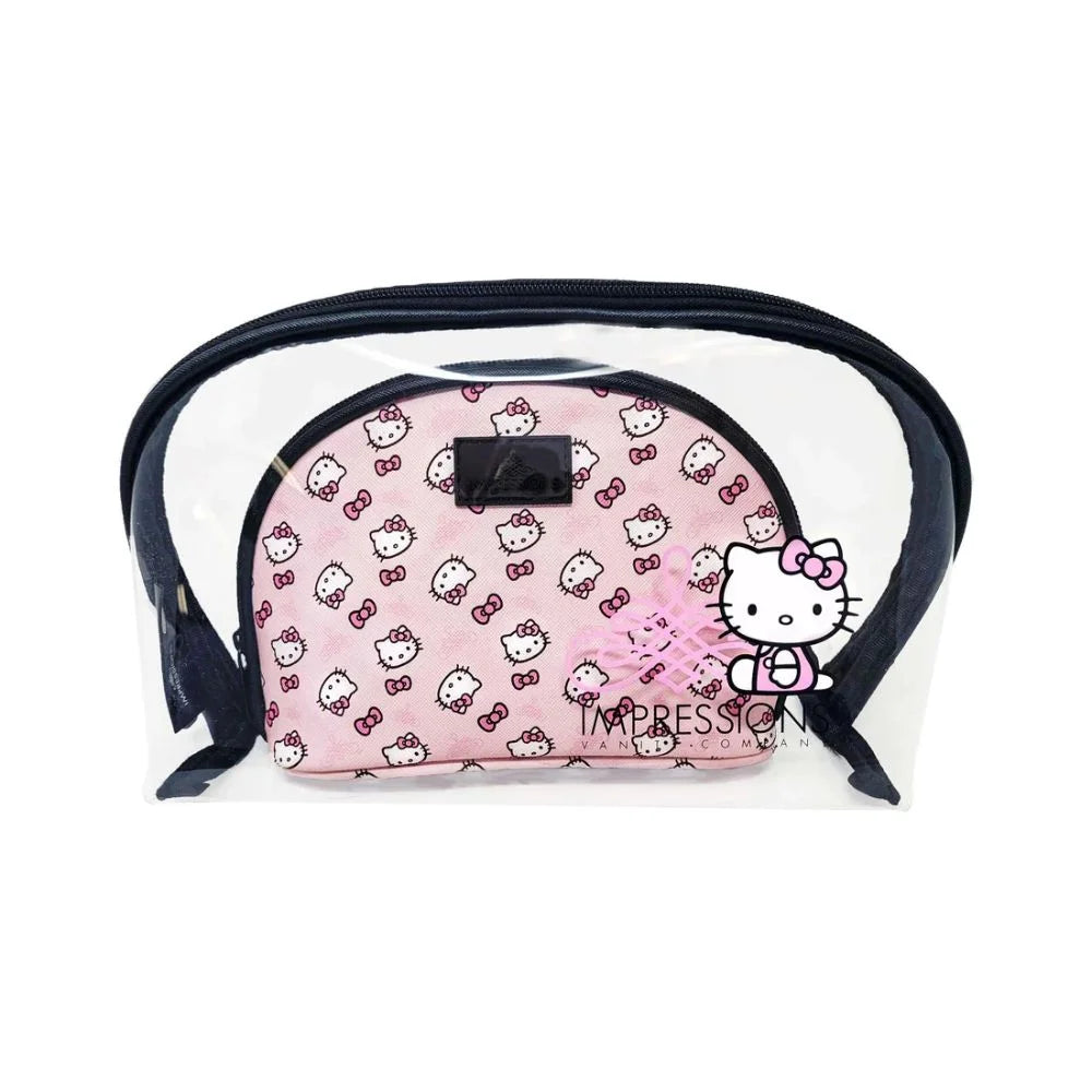 Impressions Vanity Hello Kitty 2 Pcs Nested Clutch Purses, Waterproof Travel Makeup Clutch Bag (Ivory)