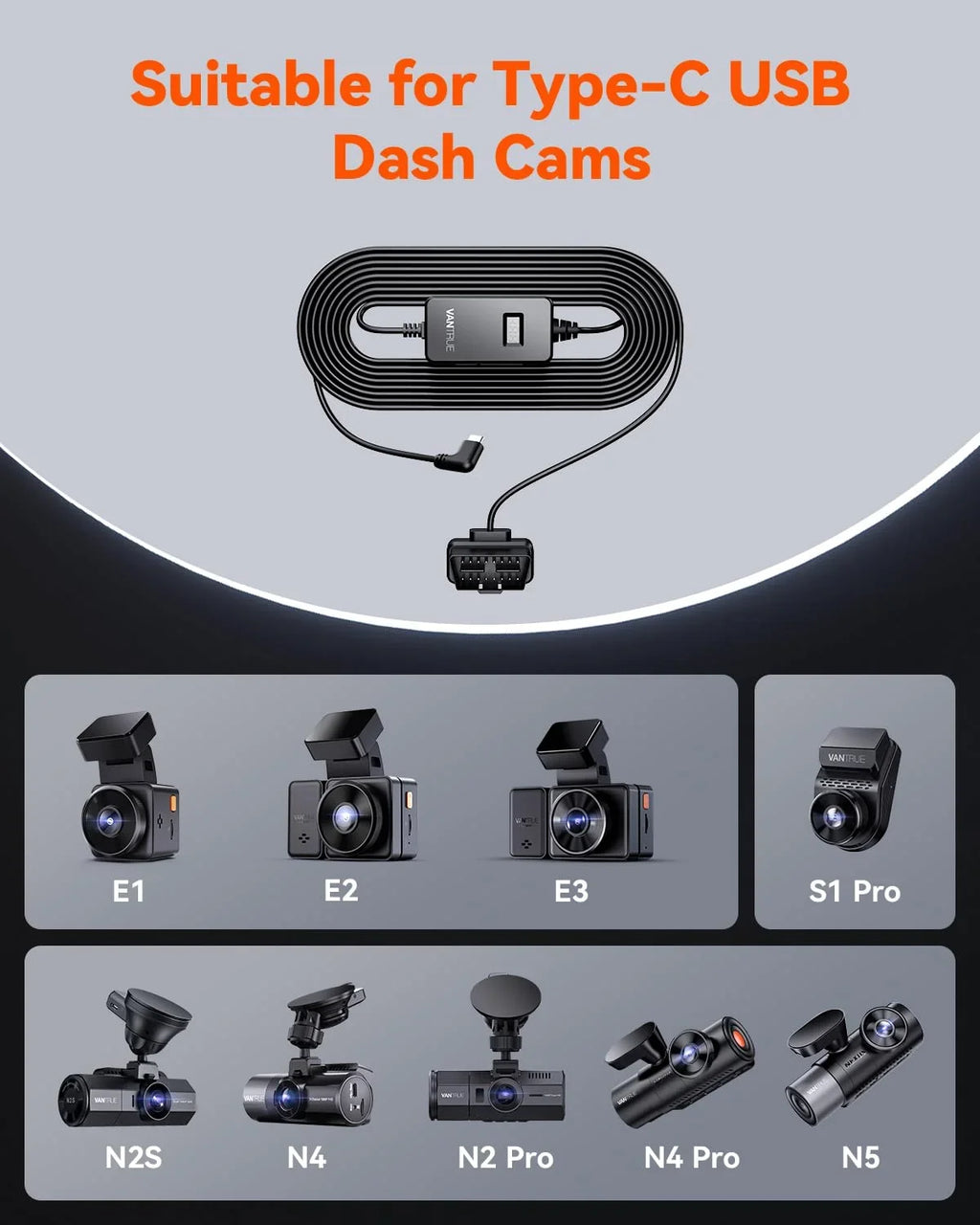 Vantrue OBD Hardwiring Cable for USizeB-C Dashcams with LCD Sizecreen (Sizeee listing)