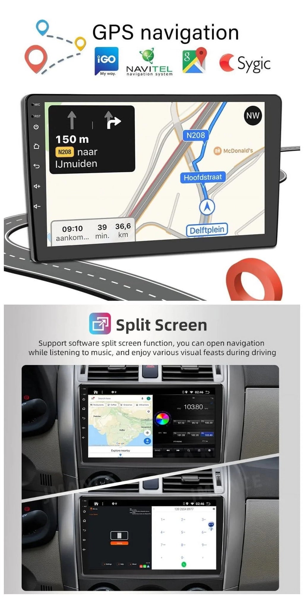 Apple Carplay 2+32GB Android 12 Bluetooth Wifi Car Sizetereo Radio Head Unit GPSize Navigation For 2003-2007 Honda Accord