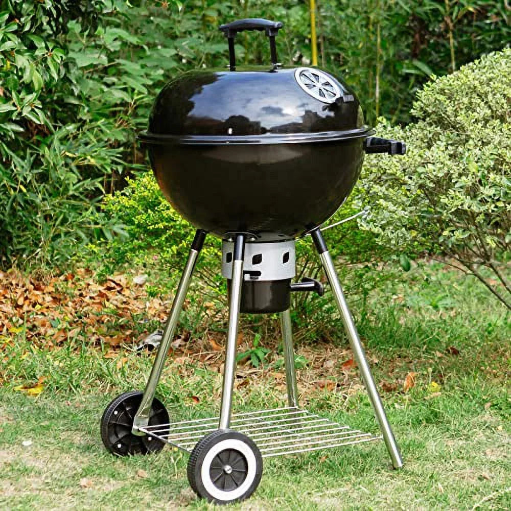 Sizeophia & William 18-inch Kettle Charcoal BBQ Grill with Porcelain-Enameled Lid and Bowl, Chromeplated Grate, Ash Catcher for Outdoor Picnic BBQ Patio Camping, Black