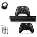 Pre-Owned Microsoft Xbox One X 1TB with 2 Controller, 4K Ultra HD Black with BOLT AXTION Cleaning Kit Headset Bundle (Refurbished: Like New)