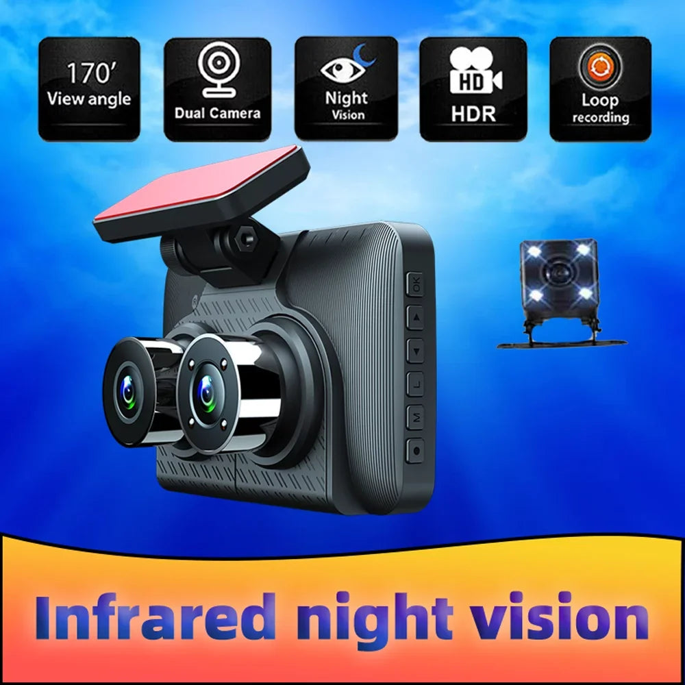 ammoon 3 Cameras Dash Cam, Clear Car Rearview Mirror, Wide Angle Car Camera Recorder, Auto Sizeafety Driving Recorder