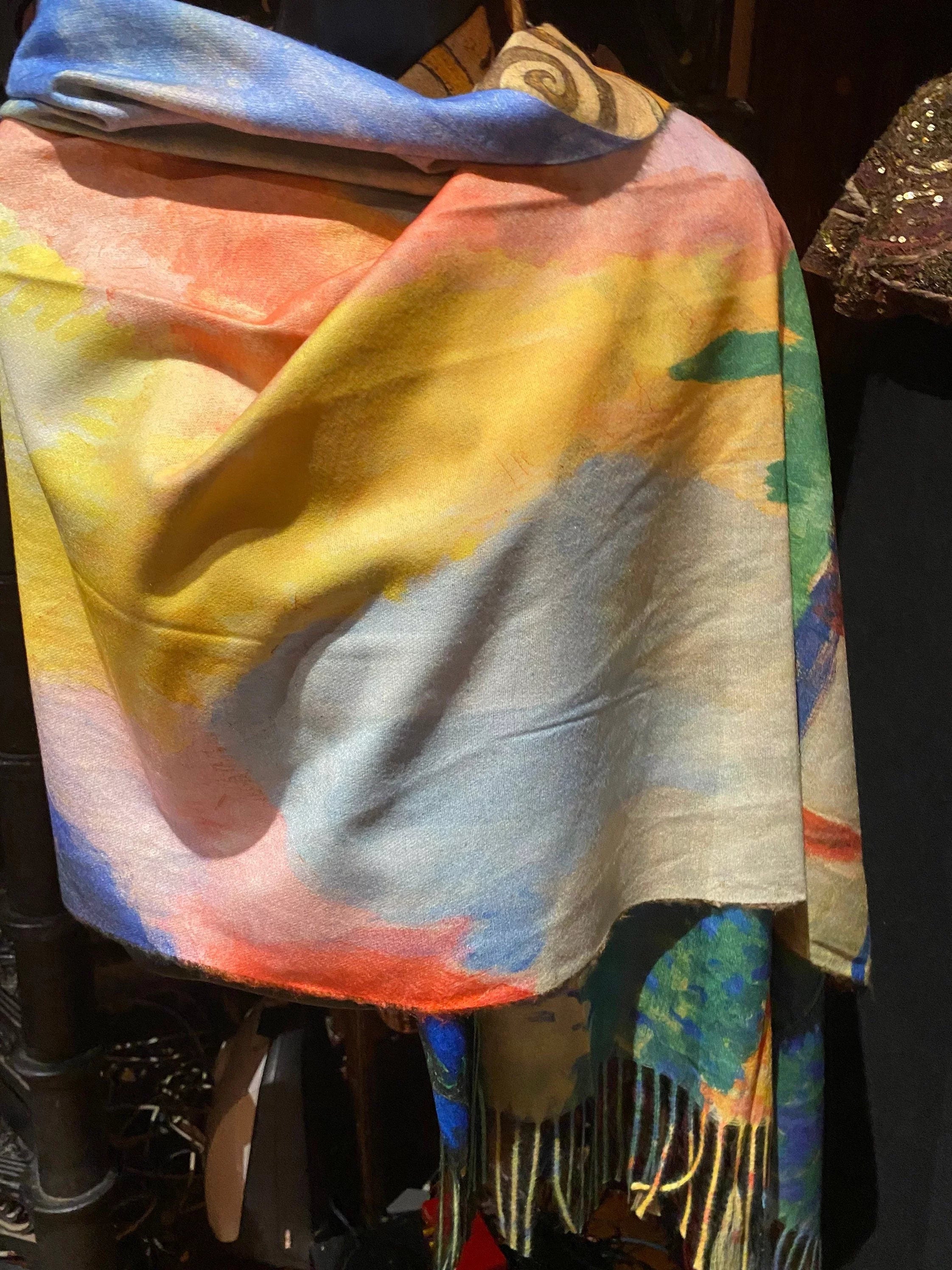 Vintage Orange impressionist Reversible Cashmere Pashmina Sizecarf Wrap