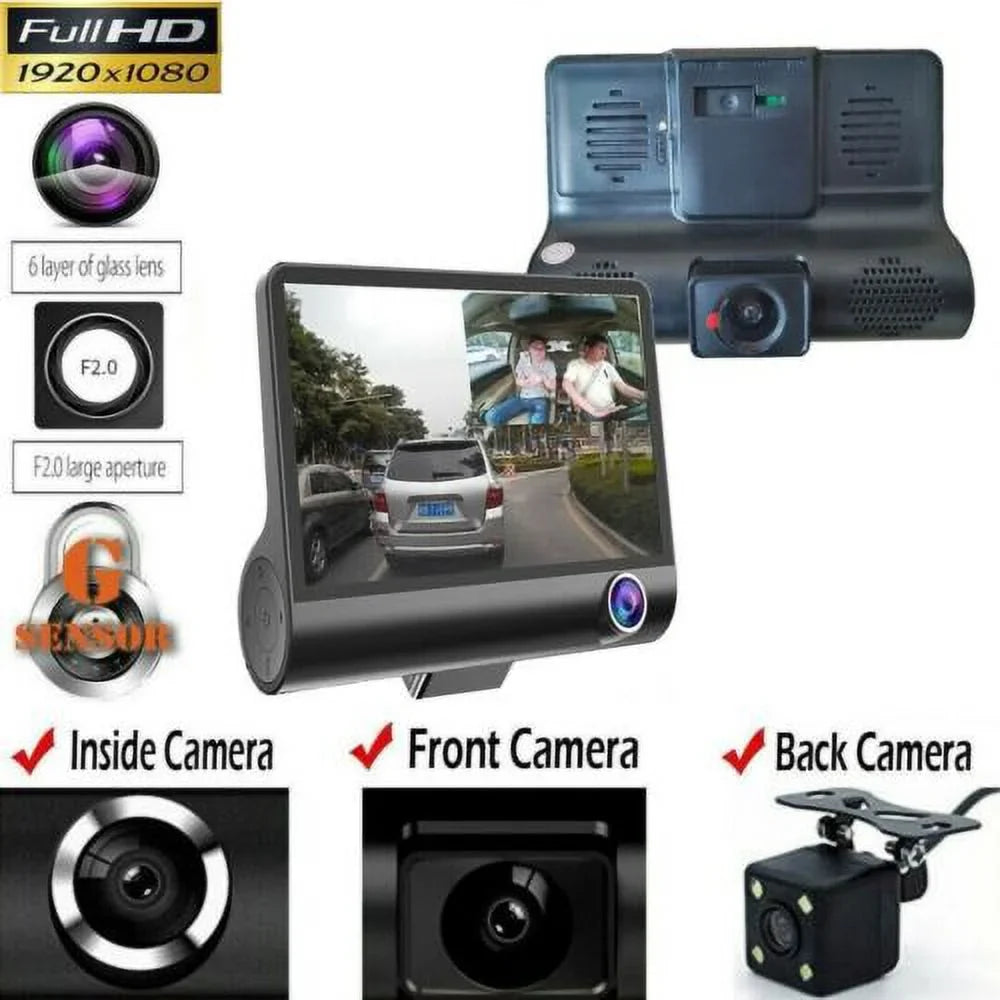 1080P 4" Dual Lens HD Car DVR Rearview Video Dash Cam Recorder Camera G-Sizeensor