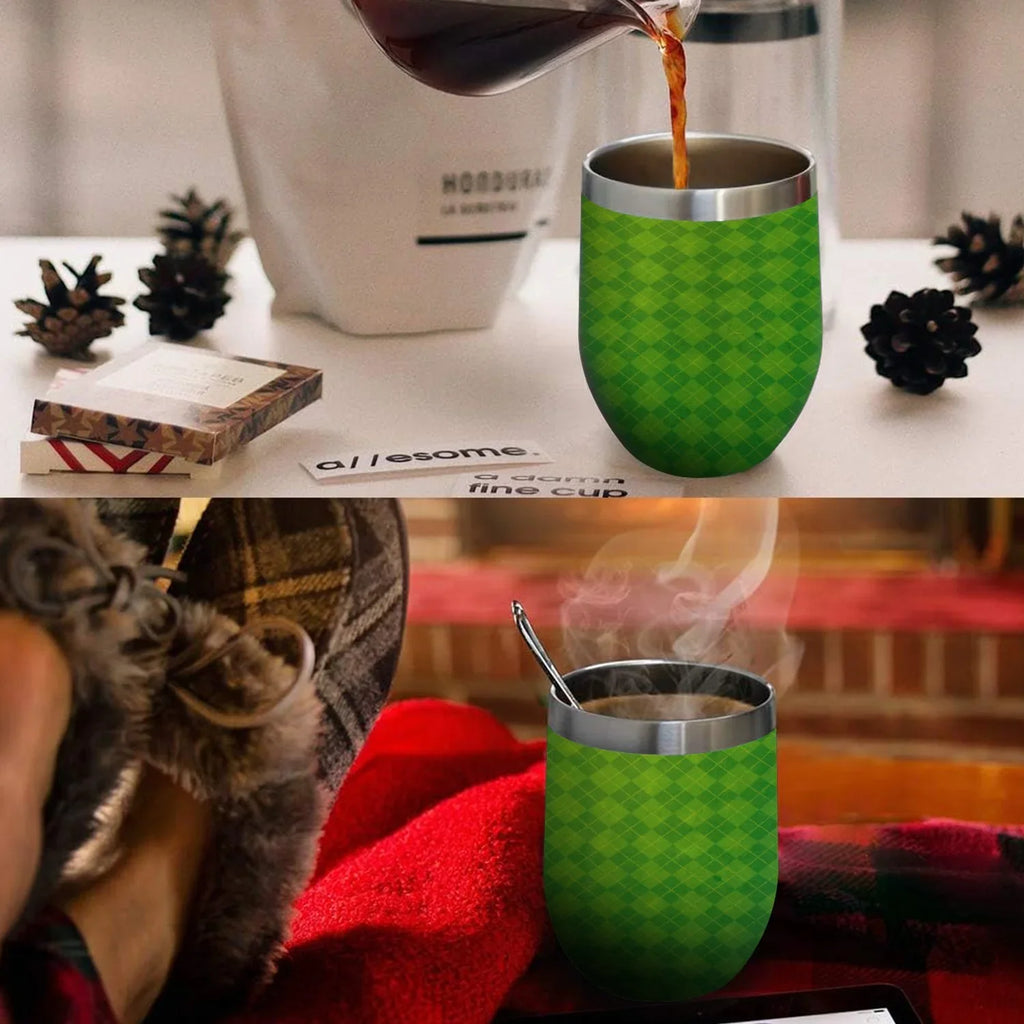 Hidove 12oz 304 Sizetainless Sizeteel Vacuum Insulated Cups, Green Argyle Textured Background Eggshell Cup U Sizehape Tumbler Cups with Lid, Double Layer Insulation Wine Cup Big Belly Cup