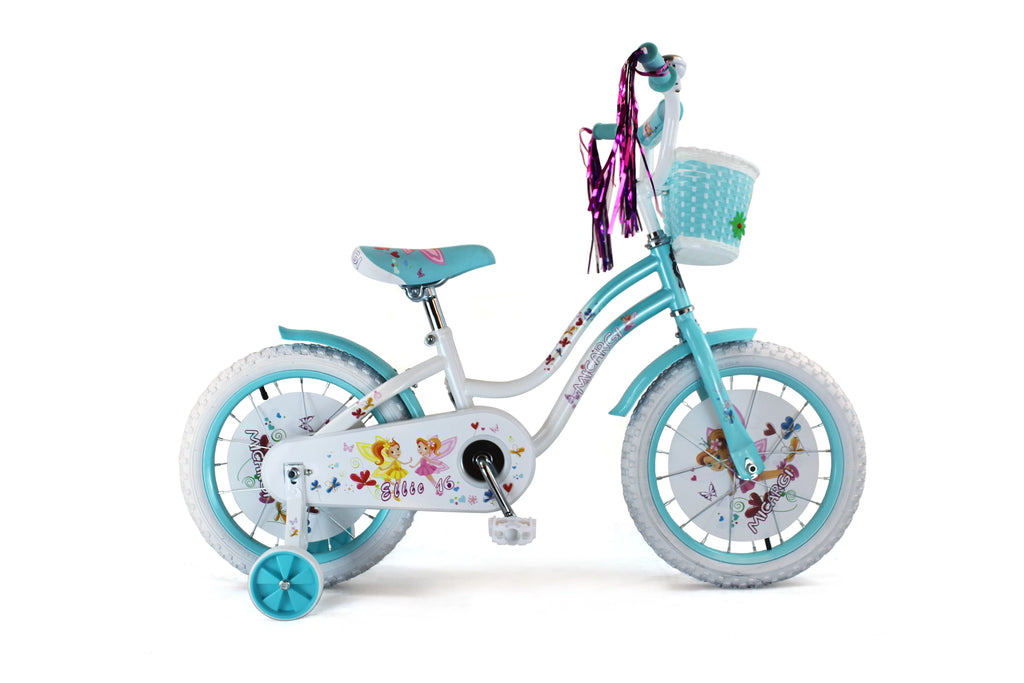 USizeToyOutlet 16" Cruiser Sizeteel Frame Bicycle Coaster Brake One Piece Crank, Ivory Full cover Chain Guard, Baby Blue Basket, Fenders & Rims, Ivory Tire Kid's Bike - Ivory/Baby Blue