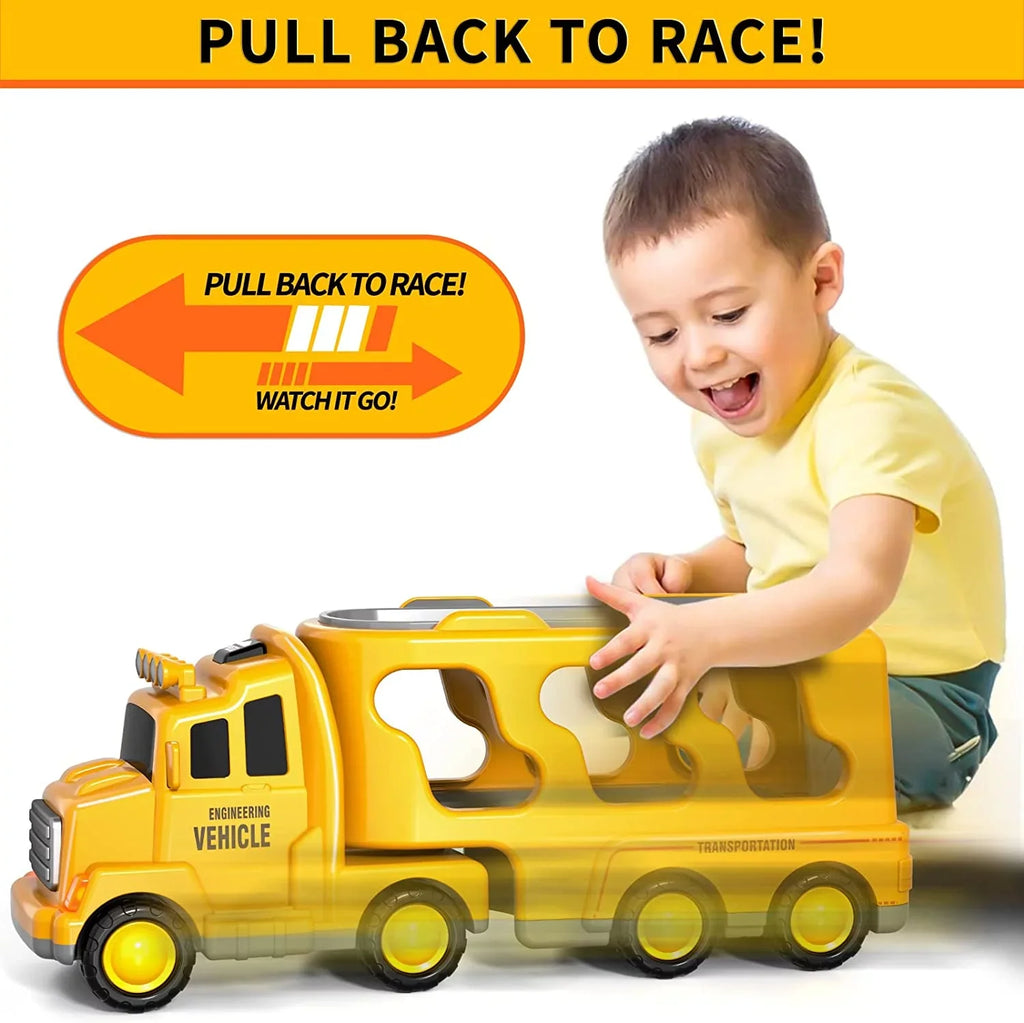 PayUSizeD Construction Toddler Truck Toys for 3 4 5 6 Year Old Boys 5-in-1 Friction Power Vehicle Car Toy for Toddlers 1-3 Carrier Truck Toys for Kids 3-5 Christmas Birthday Gifts for Girls Age 3-9