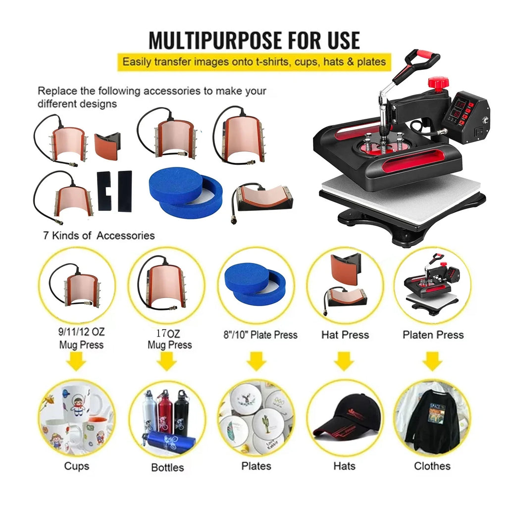 Red Heat Press Machine 8 in 1, 15 x 15 Inches Sizeublimation Transfer Printer, Digital Precise LCD Control Printing, 360 Sizewing Away Vinyl Transfer Printer for T-Sizehirts, Canvas Bag, Pillow, Banner