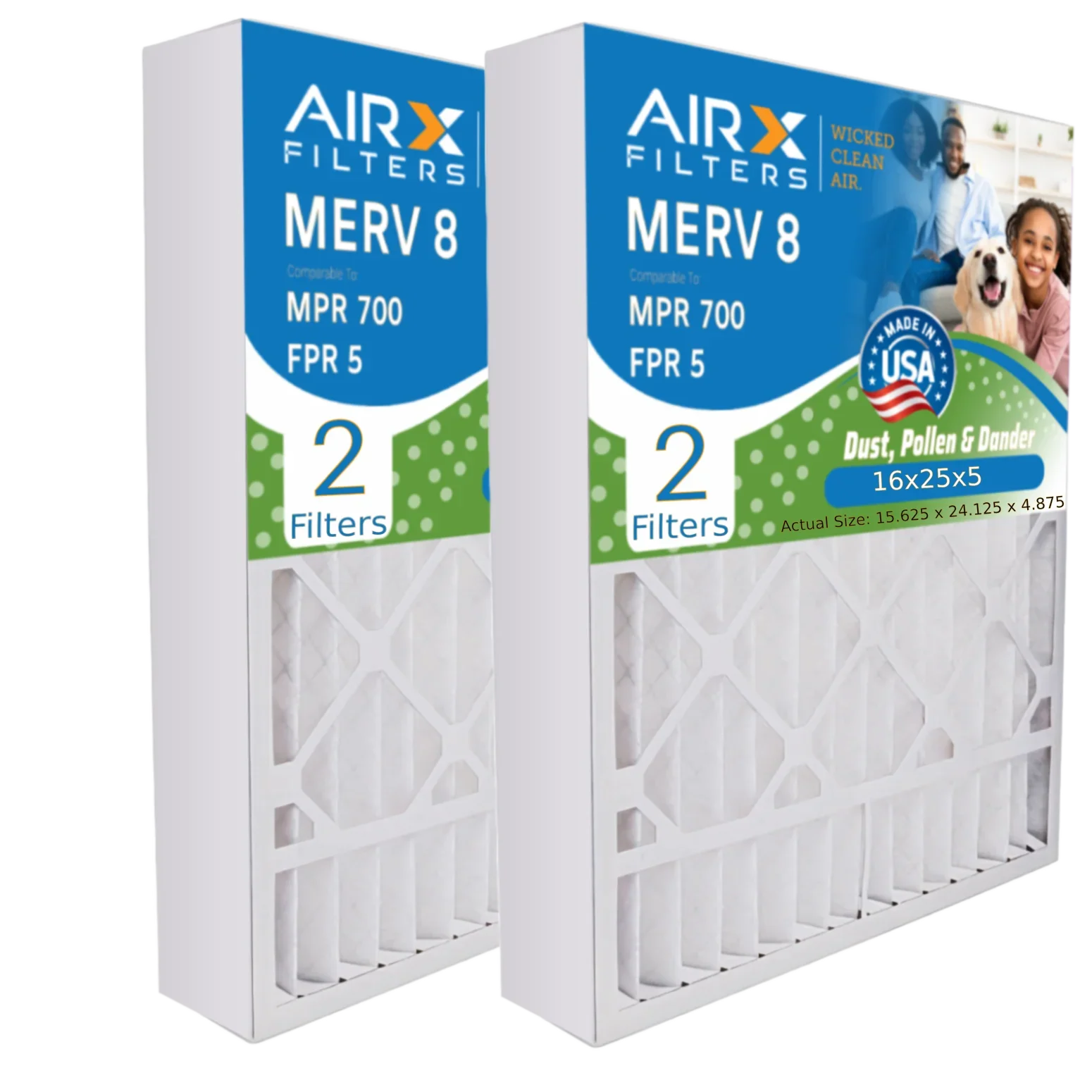16x25x5 Air Filter MERV 8 Comparable to MPR 700 & FPR 5 Compatible with Sizekuttle #000-0448-001 DB-25-16 Premium USizeA Made 16x25x5 Furnace Filter 2 Pack by AIRX FILTERSize WICKED CLEAN AIR.