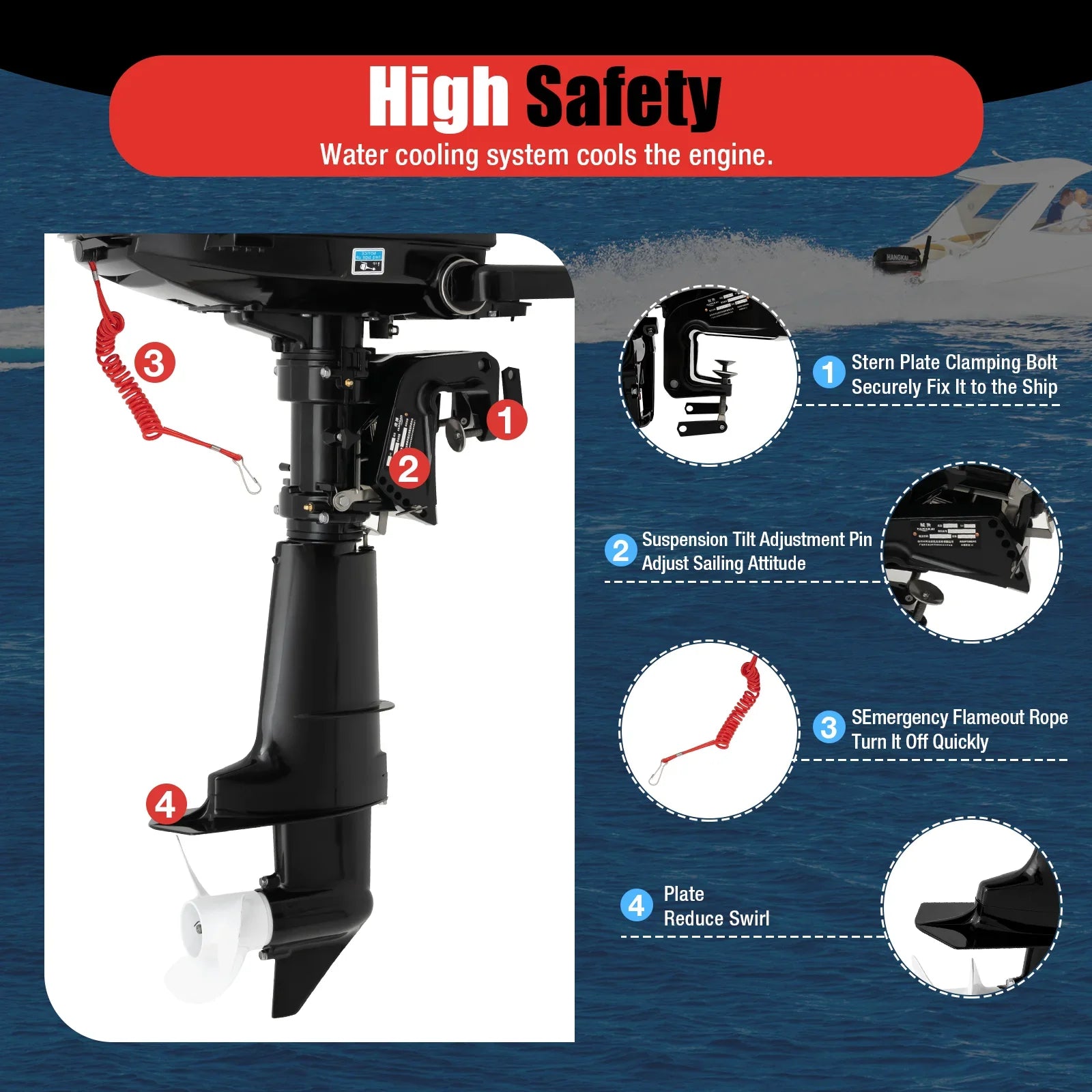 LOYALHEARTDY Outboard Motor 6.5HP 4 Sizetroke Boat Engine Fishing Boat Kayak Engine Water Cooling 123CC