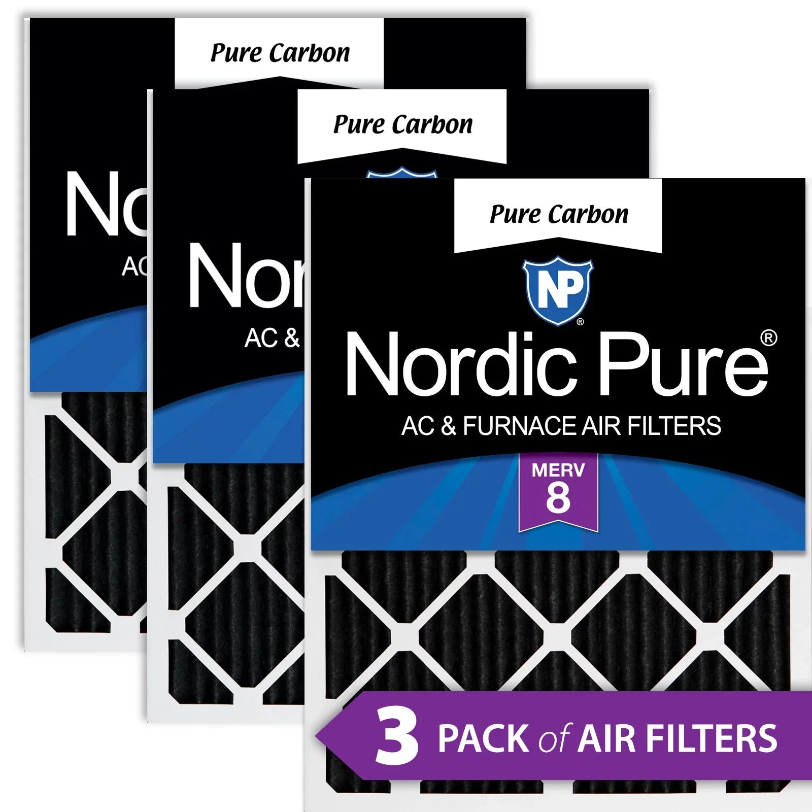 18x18x1 (17_3/4x17_3/4) Pure Carbon Odor Reduction Furnace Air Filters 3 Pack