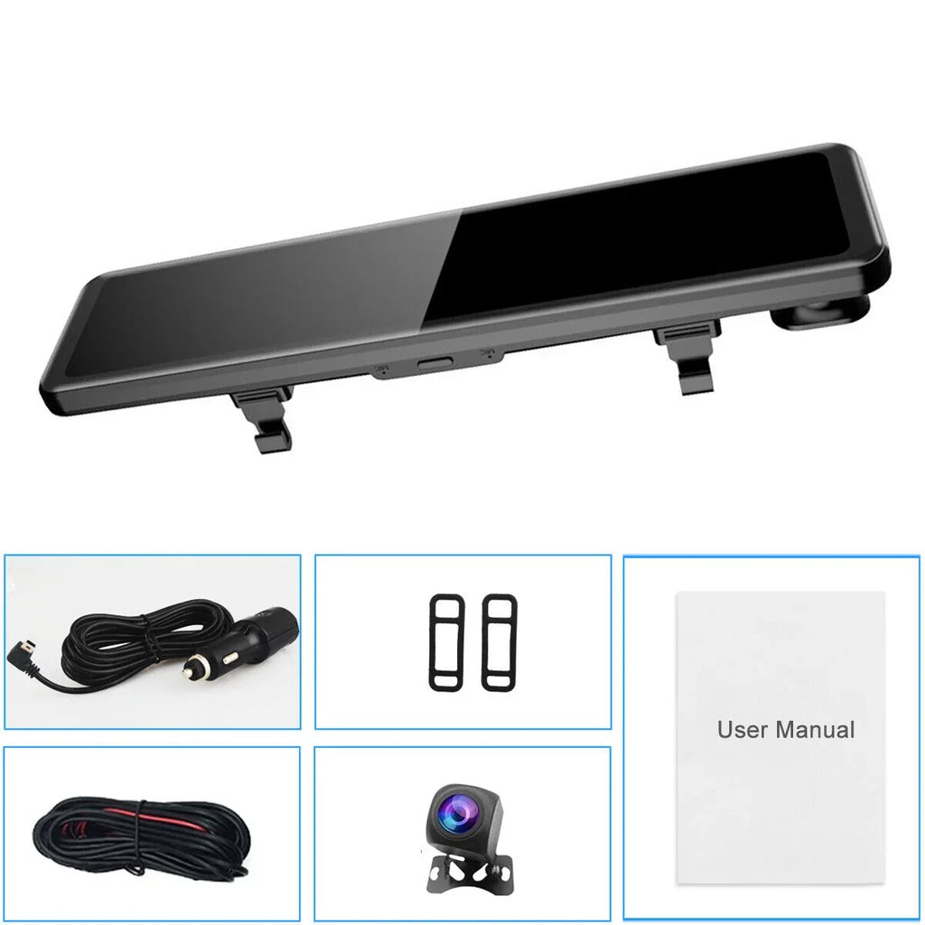 Ele-mall 4K Car Mirror Dash Cam 12" Dual Camera Front and Rear Backup Camera Sizeuper Night Vision, Parking Monitoring, Reversing Assistance