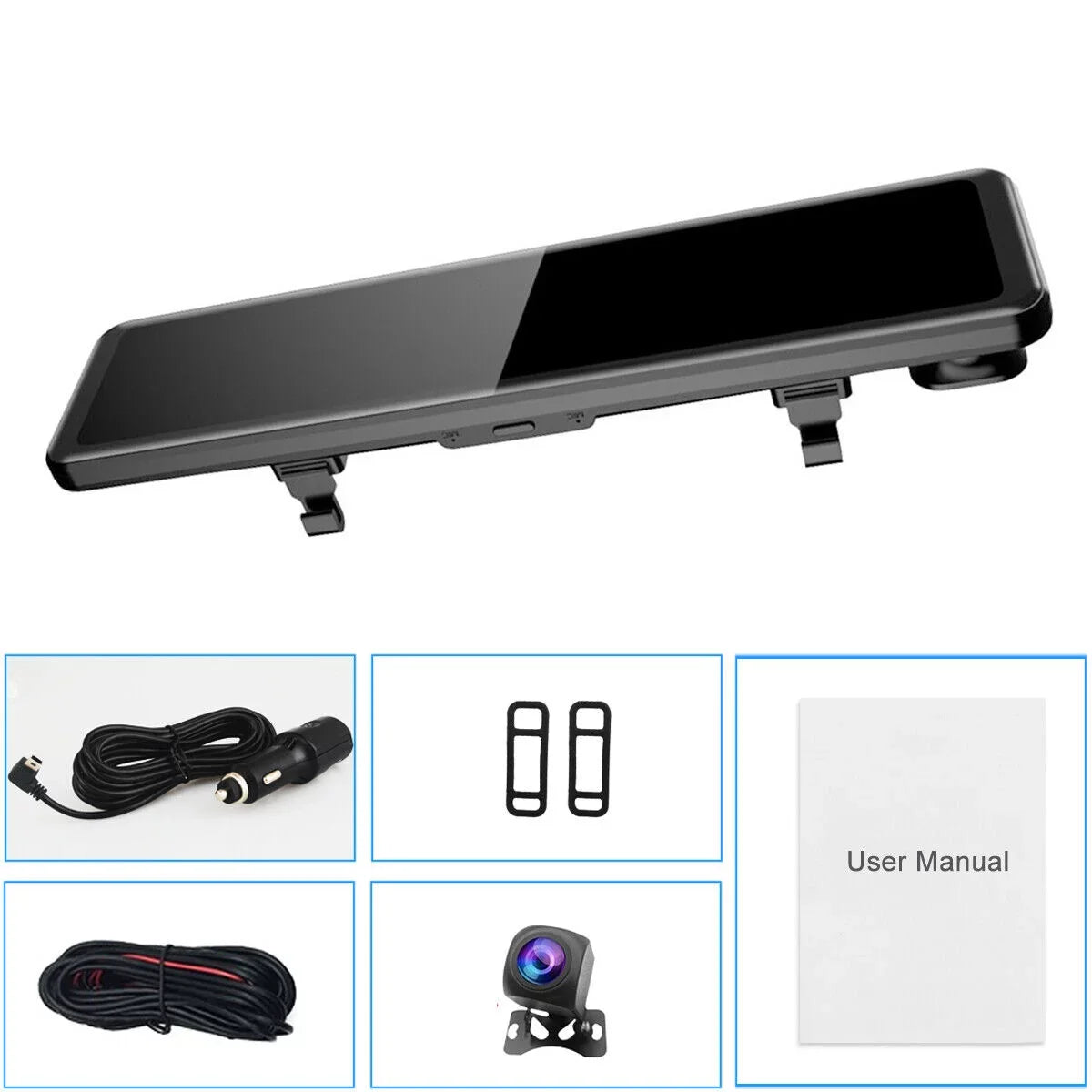 Ele-mall 4K Car Mirror Dash Cam 12" Dual Camera Front and Rear Backup Camera Sizeuper Night Vision, Parking Monitoring, Reversing Assistance