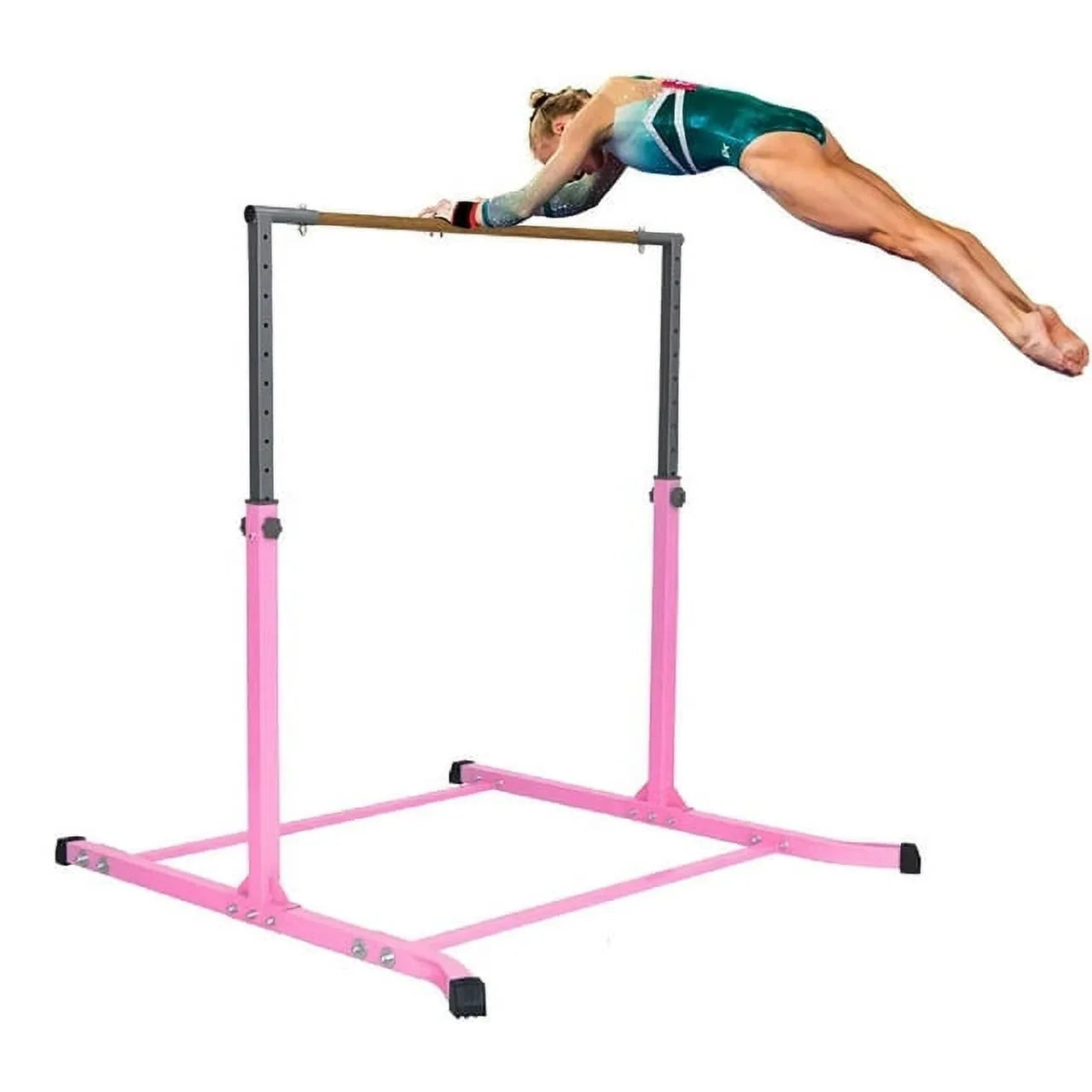5-Sizetar Gymnastic Kip Bar for Kids, Adjustable 3-5FT, Pink, Heavy-Duty, Home Gym Training Equipment