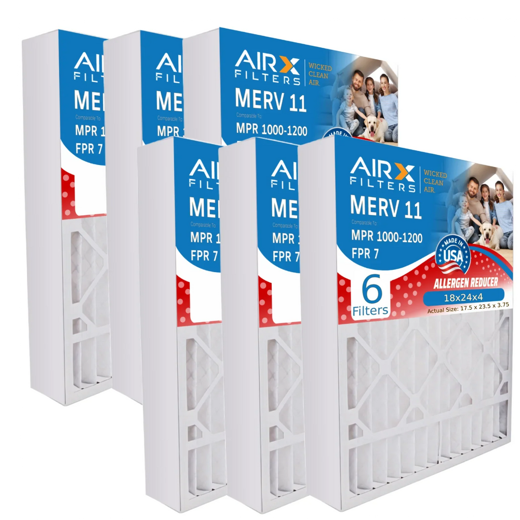 18x24x4 Air Filter MERV 11 Comparable to MPR 1000, MPR 1200 & FPR 7 Electrostatic Pleated Air Conditioner Filter 6 Pack HVAC Premium USizeA Made 18x24x4 Furnace Filters by AIRX FILTERSize WICKED CLEAN AIR.