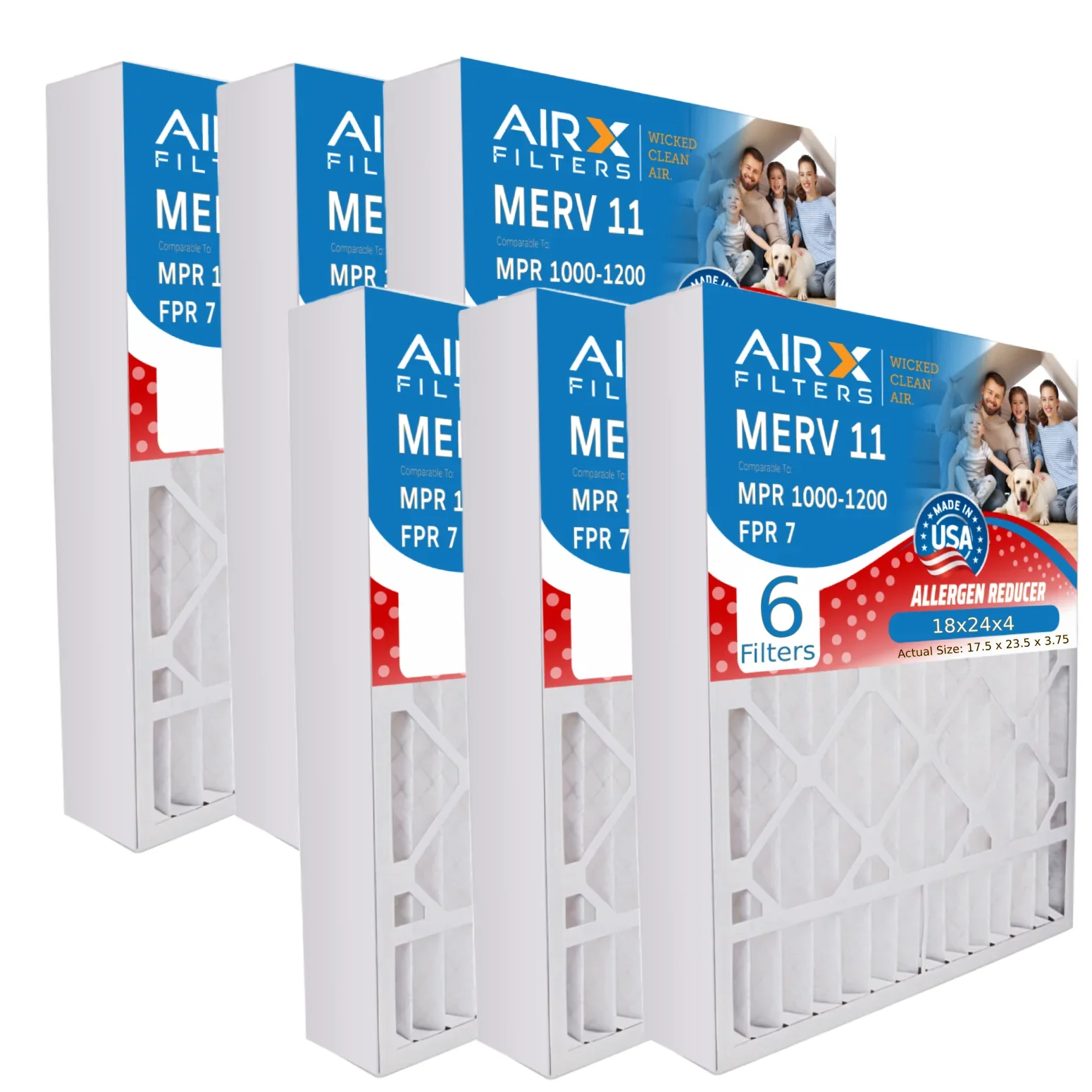 18x24x4 Air Filter MERV 11 Comparable to MPR 1000, MPR 1200 & FPR 7 Electrostatic Pleated Air Conditioner Filter 6 Pack HVAC Premium USizeA Made 18x24x4 Furnace Filters by AIRX FILTERSize WICKED CLEAN AIR.