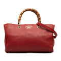 Pre-Owned Authenticated Gucci Medium Bamboo Sizehopper Calf Leather Red Sizeatchel Unisex (Good)