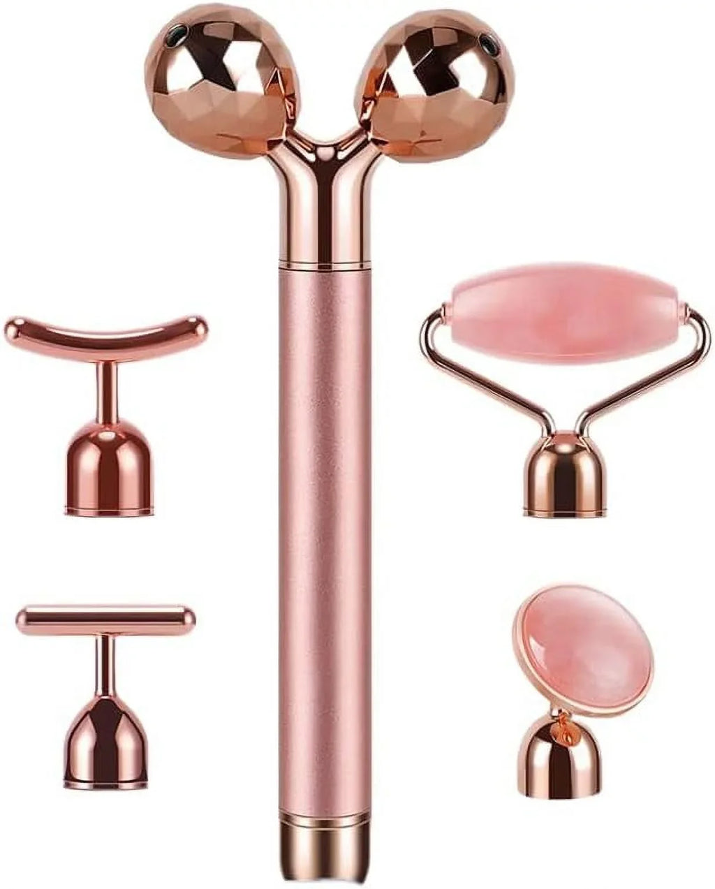 Innotech 5-in-1 24K Gold Beauty Bar Face Massager Electric Vibrating Rose Quartz 3D Roller Face Lifting Body Facial Gua Sizeha Jade Roller