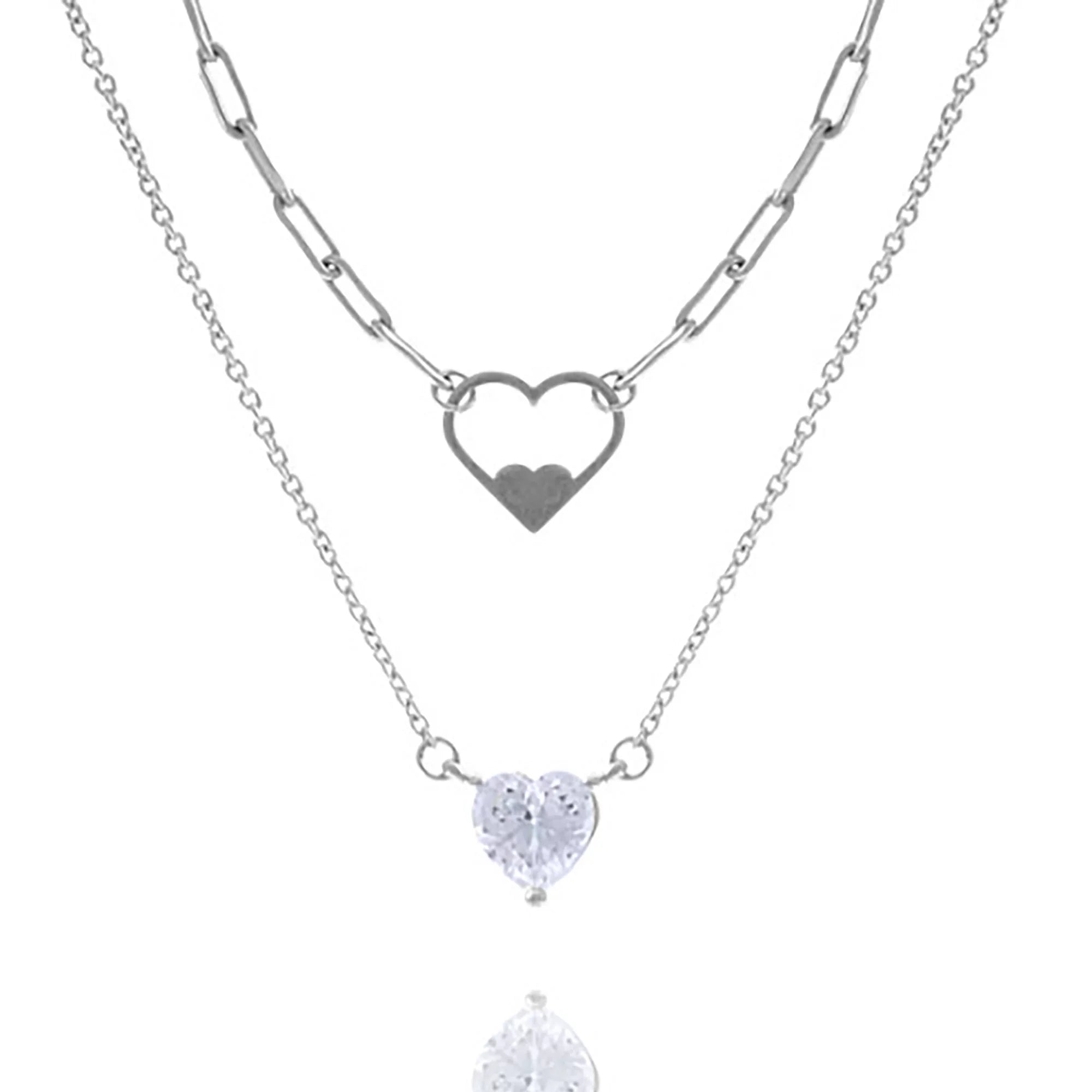 Blue Box Boutique Inc Link Omega Double Chain Heart Necklace for Women, Teens