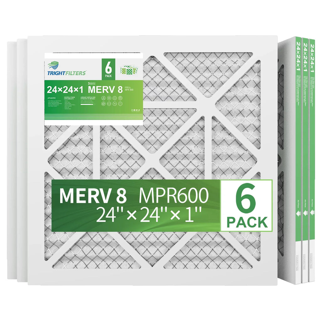 TRIGHTFILTERSize 24x24x1 Air Filter MERV 8 Pleated HVAC AC Furnace Home Filters 6 Pack