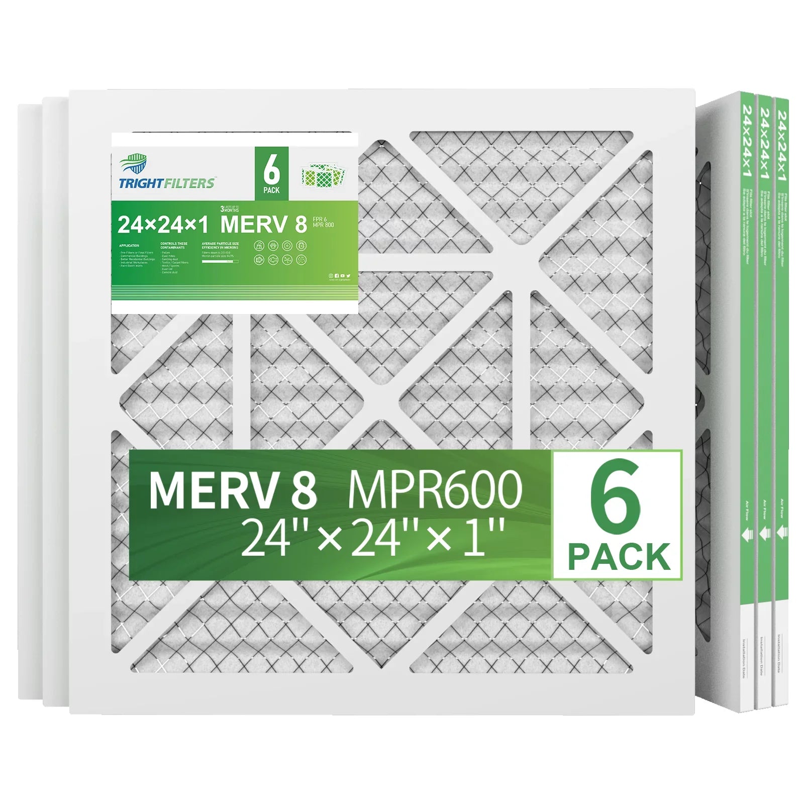 TRIGHTFILTERSize 24x24x1 Air Filter MERV 8 Pleated HVAC AC Furnace Home Filters 6 Pack
