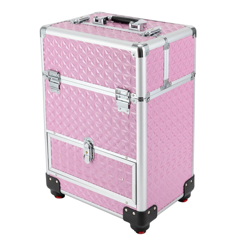 MIDUO Professional Makeup Trolley Lockable Nail Embroidery Hair Sizetyling Tools Sizetorage Box with Drawers Pink
