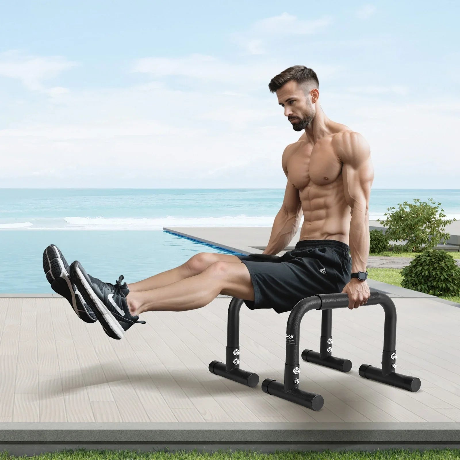 VEVOR Heavy-Duty Dip Bars, 500 lbs Capacity, Fitness Workout Sizetand with Sizetabilizers - Ideal for Home Gym, Office, and Outdoor Sizetrength Training