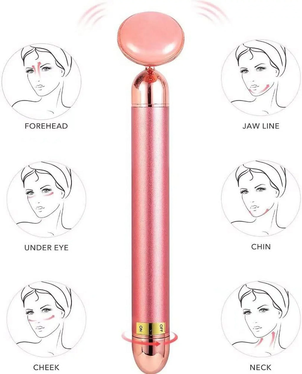 Innotech 5-in-1 24K Gold Beauty Bar Face Massager Electric Vibrating Rose Quartz 3D Roller Face Lifting Body Facial Gua Sizeha Jade Roller