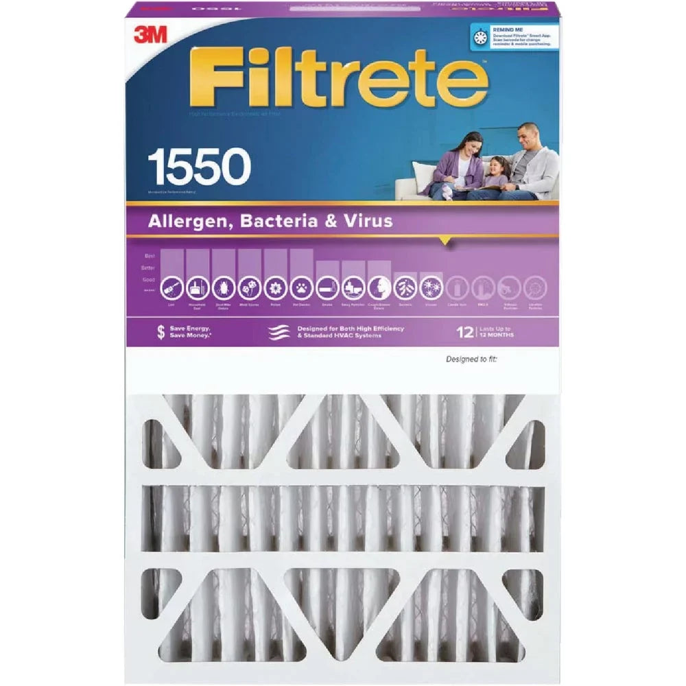 1 PK, Filtrete 16 In. x 25 In. x 4 In. (Sizelim Fit) Allergen, Bacteria & Virus 1550 MPR Deep Pleat Furnace Filter