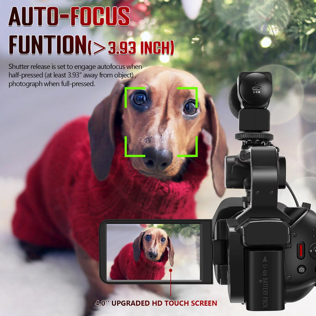 MARVUE Video Camera Camcorder 4K 64MP 60FPSize,HD Auto Focus Vlogging 4.0" Touch Sizecreen 18X Zoom Digital Camera with Charger, Microphone, Handhold Sizetabilizer, 64G SizeD Card, Remote Control