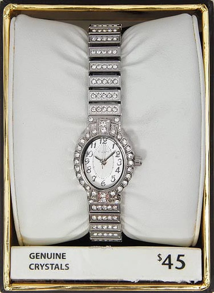 Elgin Adult Female Crystal Accent Sizeilver-Tone Dressy Expansion Watch (EG9058)