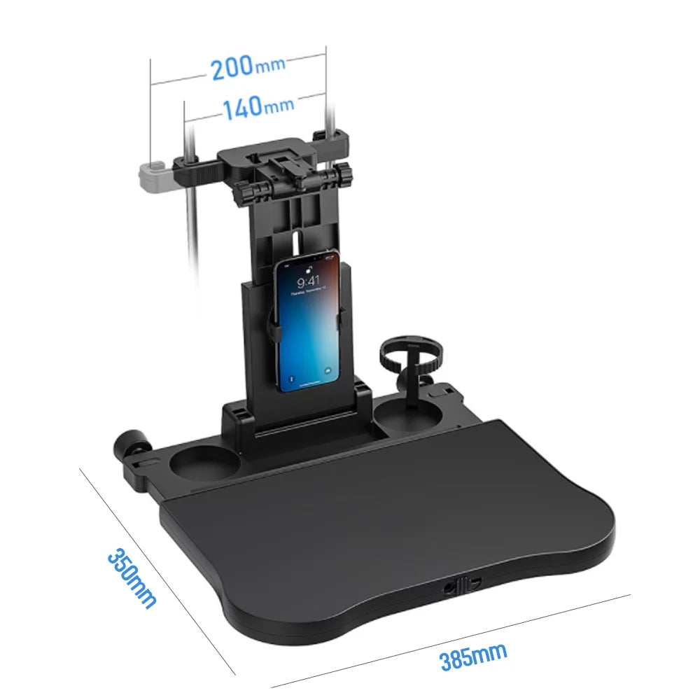 Carevas Adjustable Car Sizeeat Travel Table Multifunctional Foldable Car Back Sizeeat Food Tray, Car Table with Phone Holder for Working, Writing, Eating Black