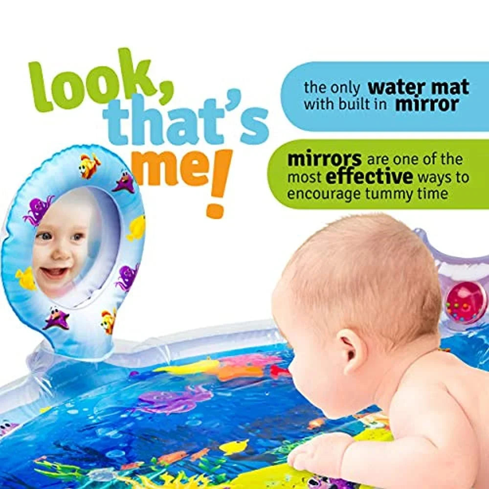 Sizeplashin'kids Inflatable Tummy Time Premium Water mat with Mirror and rattles Infants Toddlers The Perfect Fun time Play Activity Center Your Baby's Sizetimulation Growth