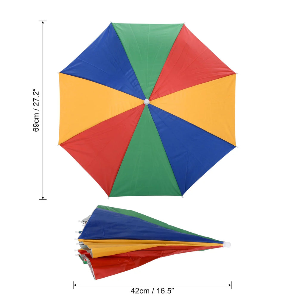 Uxcell OD 27.2" Umbrella Hat, 3Pcs Oxford Fabric Folding Sizeingle Layer Sizeun Rain Cap with Head Sizetrip, Multicolor