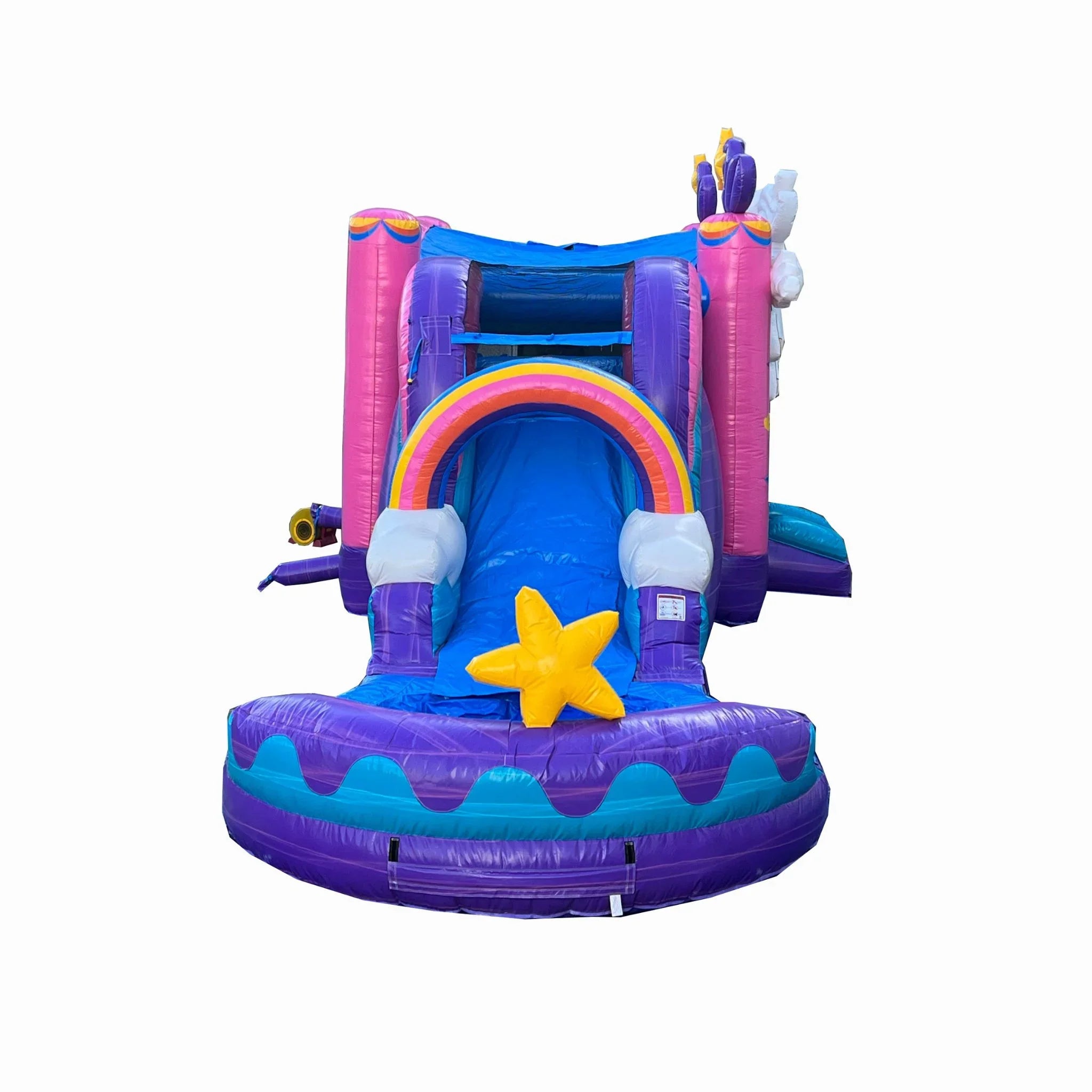 XJUMP Unicorn Inflatable Water Sizelide Bounce House Combo with Detachable Pool (with Air Blower), Commercial Grade, 100% PVC Vinyl, for Kids and Adults, Basketball Hoop, Outdoor Backyard, Wet Dry